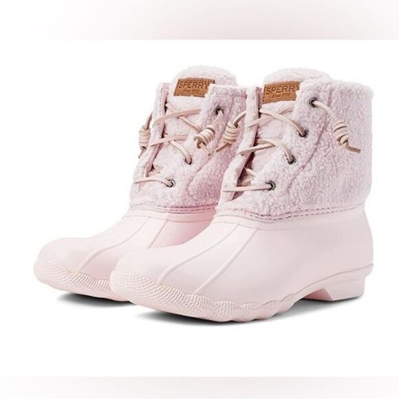 Sperry Saltwater Duck Boots Pink Rubber Fleece Teddy Waterproof- Size 8.5 - Picture 1 of 10